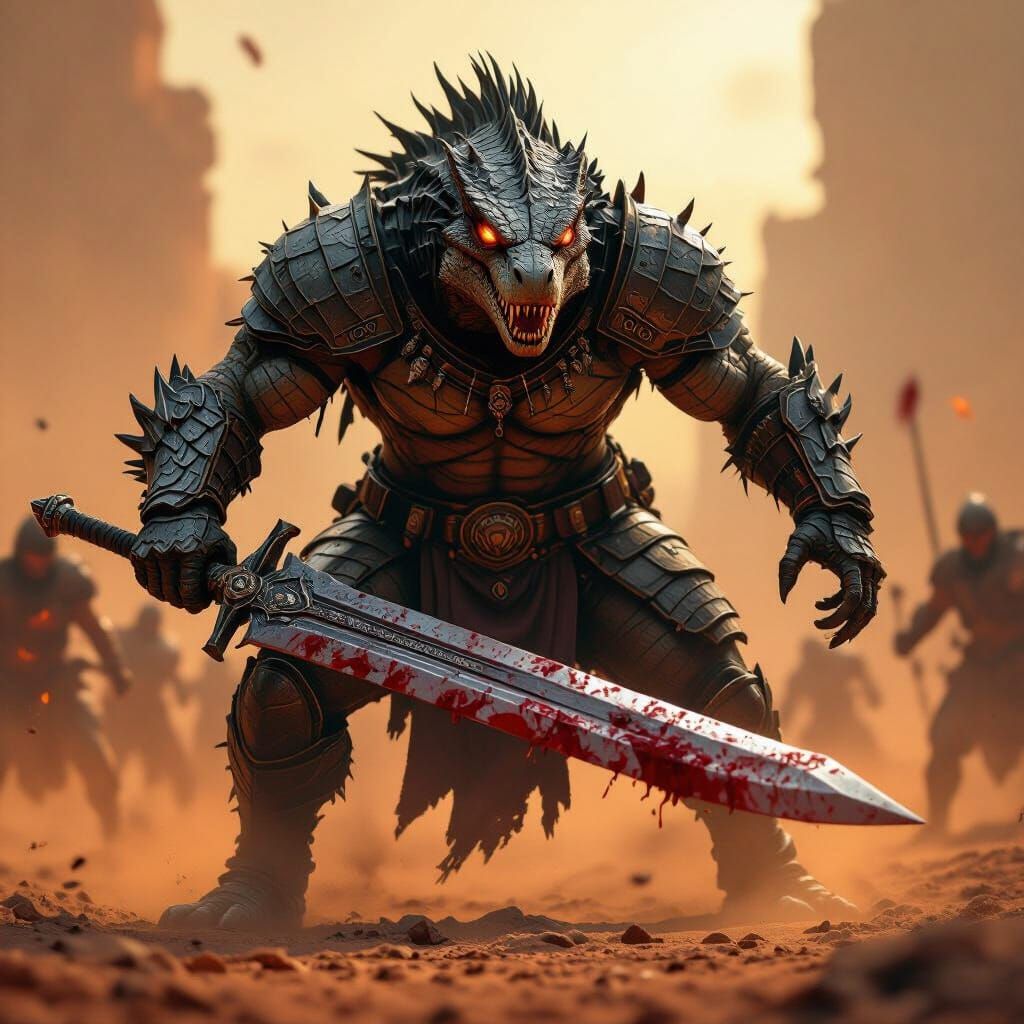 Fearsome Dragon Warrior in Intense Combat