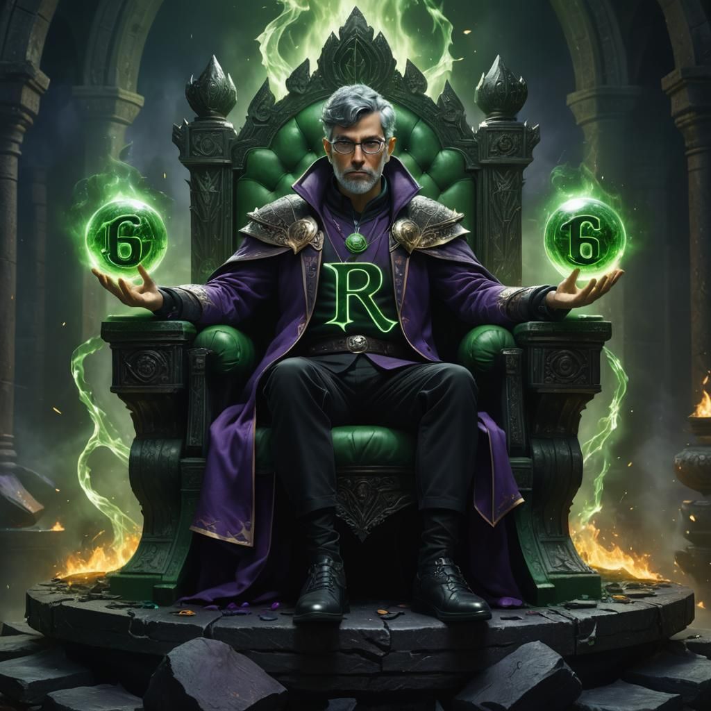 Merlin on Gaming Throne with Floating Symbols