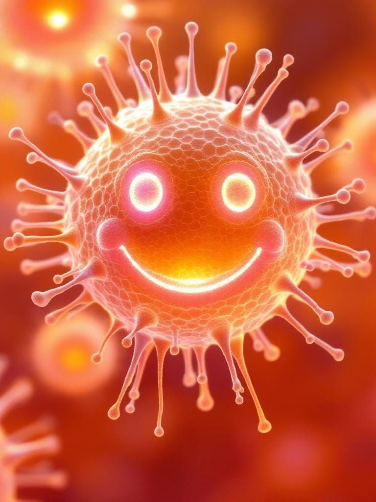 Smiley Face Virus in Sunset Tones