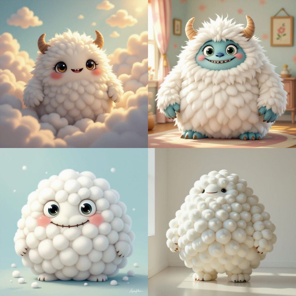 Fluffy Cotton Monster Character