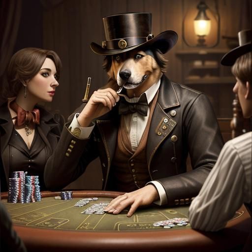 Steampunk Dogs Playing Poker in Wild West Setting