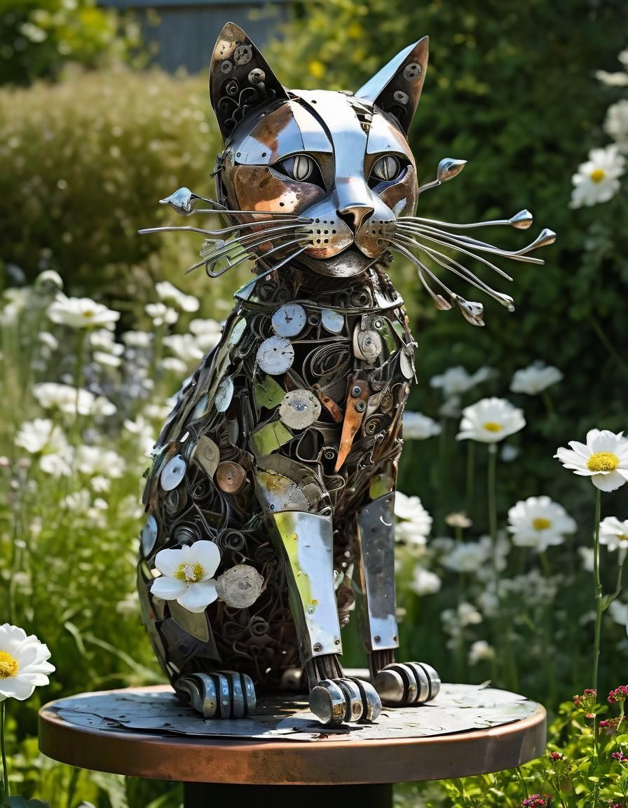 Assemblage Sculpture of a Scrap Metal Cat