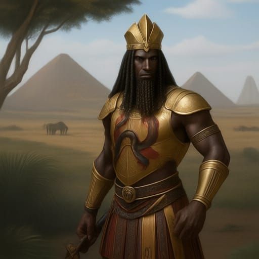 African Warrior in Gold Armor on Battlefield
