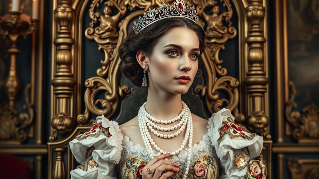 Baroque Woman on Throne, Digital Art Style