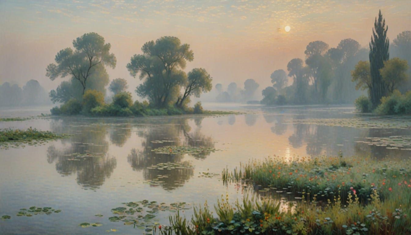 Dreamy Morning Landscape in Soft Impressionist Style