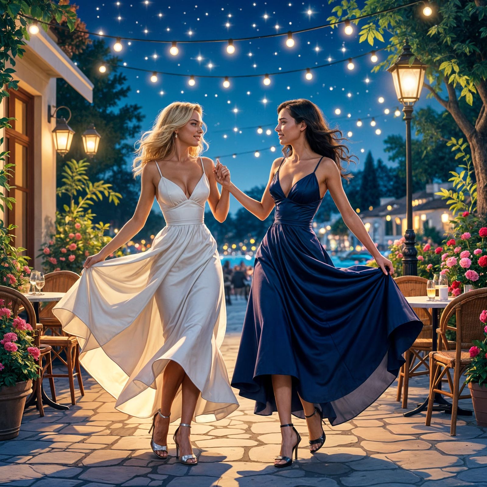 Margot Robbie and Gal Gadot Dancing at Night