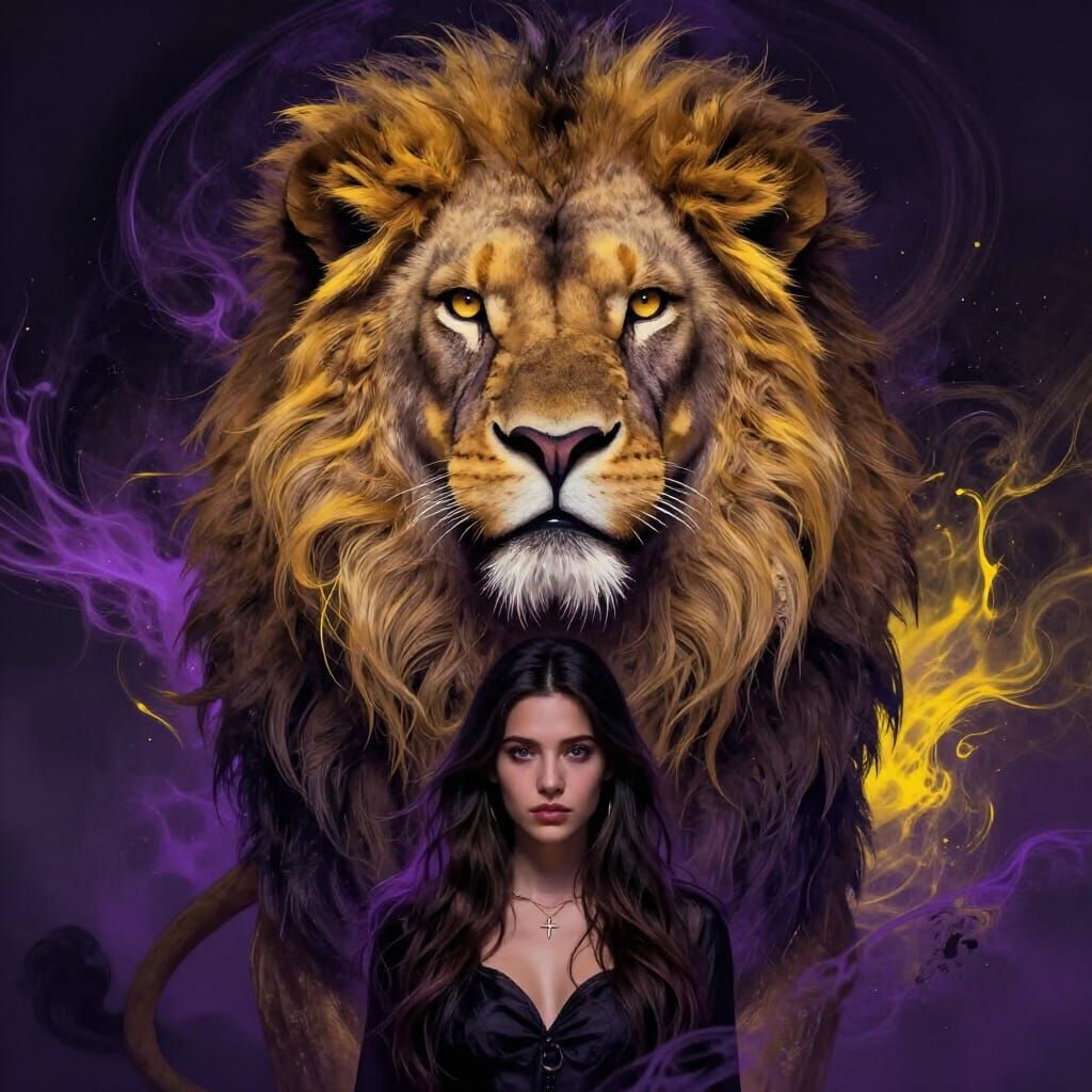 Lion Zodiac Woman Blended in Dark Fantasy Art