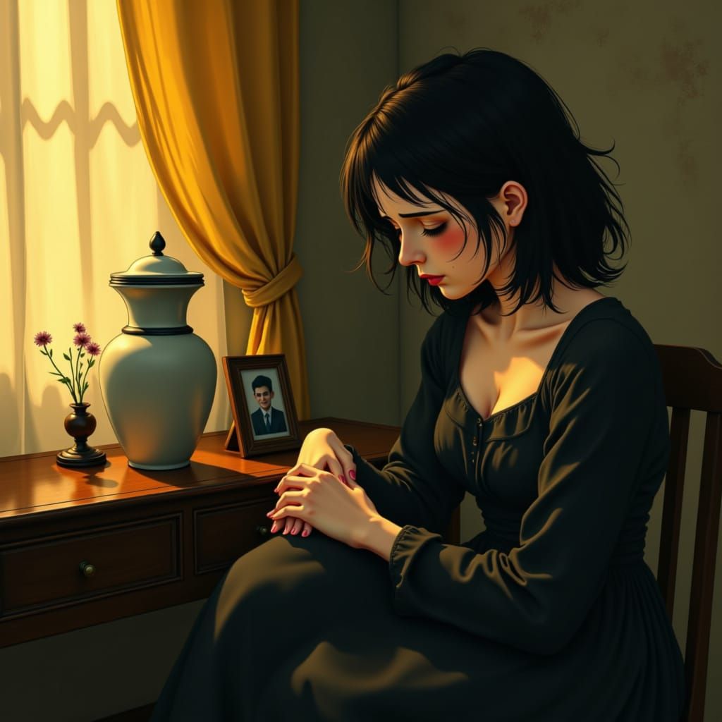 A Grieving Woman's Somber Reflection