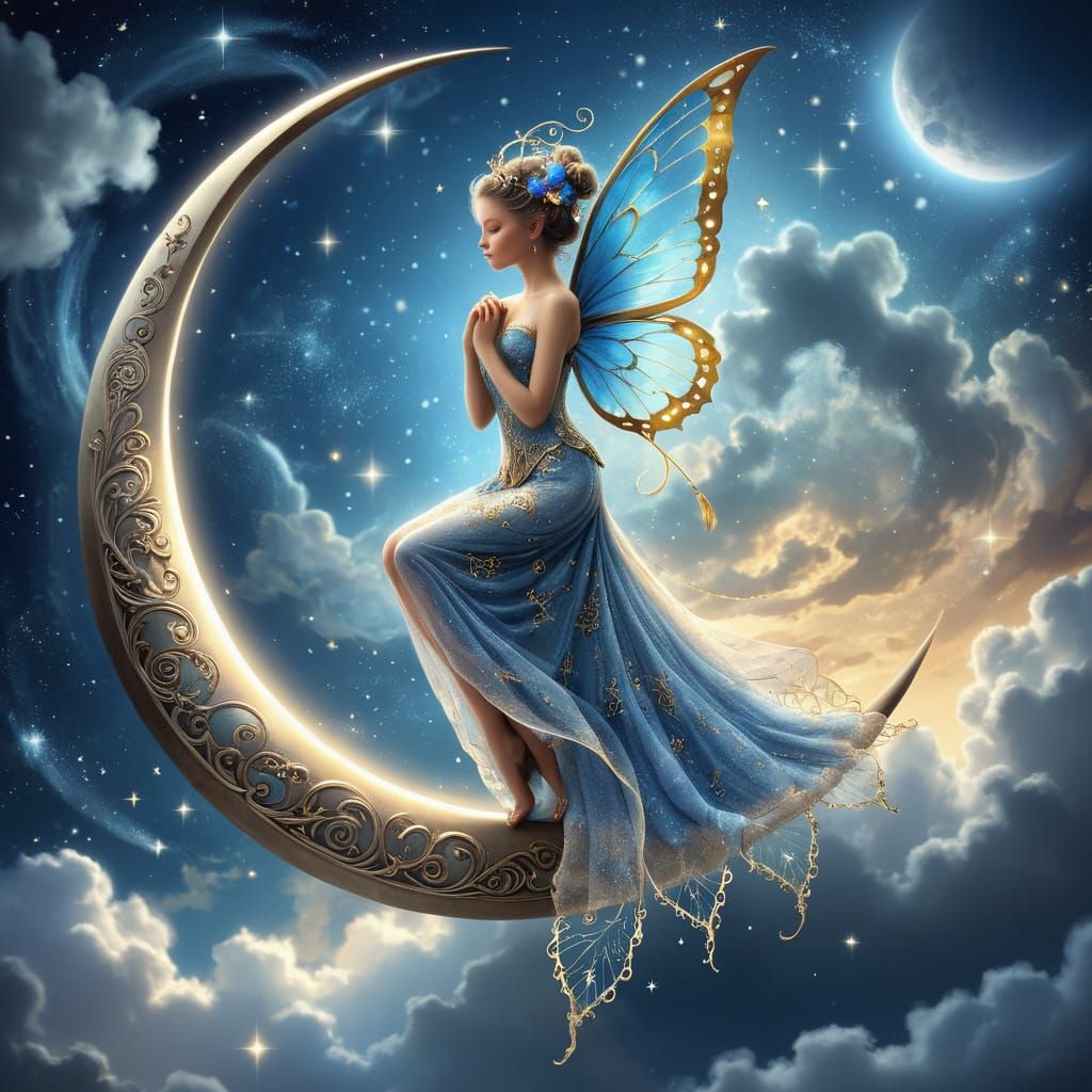 Ethereal Fairy Queen on Crescent Moon