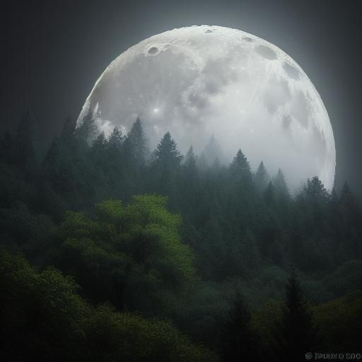 Pointillist Forest at Night in Impressionist Style