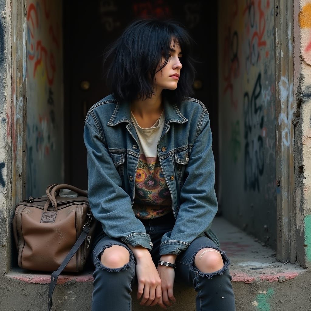 Urban Decay Portrait: Woman in Graffiti Tenement