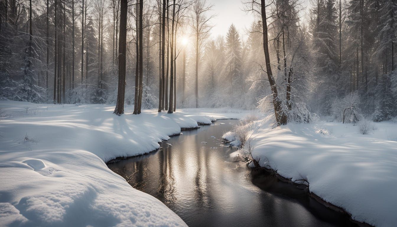 Winter Meadow Serenity in Golden Light