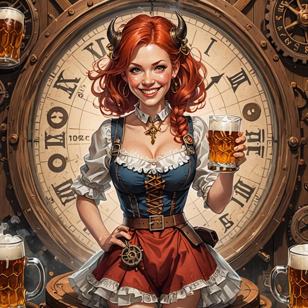 Oktoberfest Woman in Quantum Cartoon Style