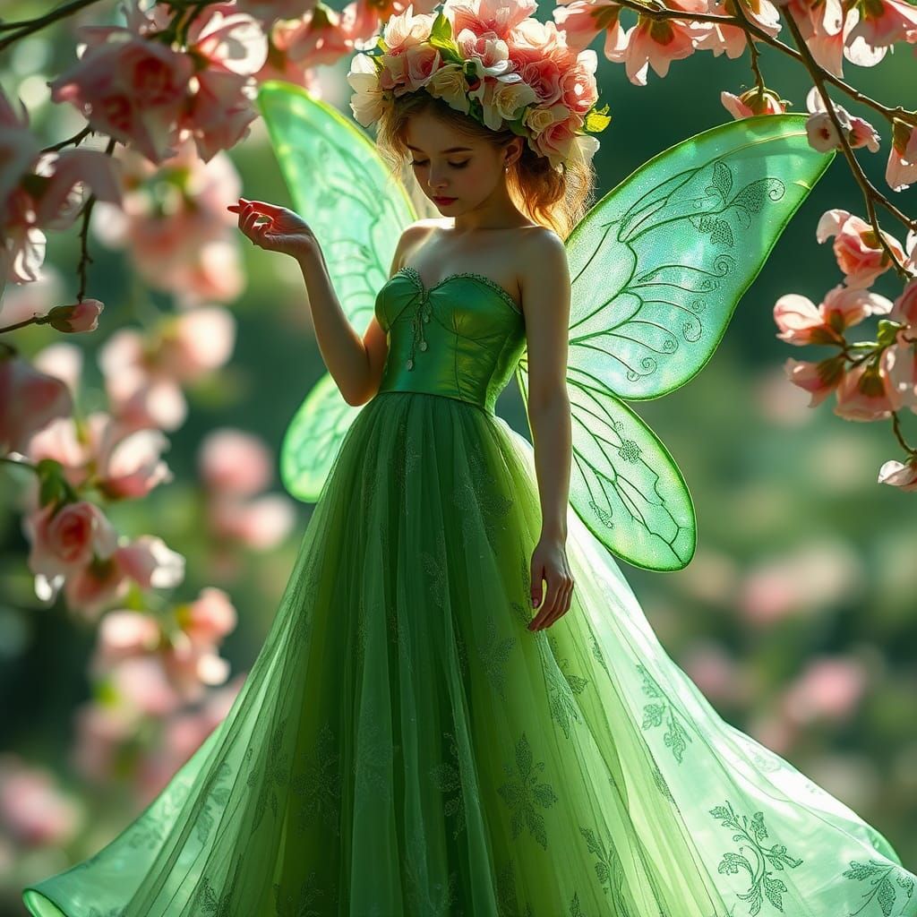 Ethereal Spring Fairy in Iridescent Gown
