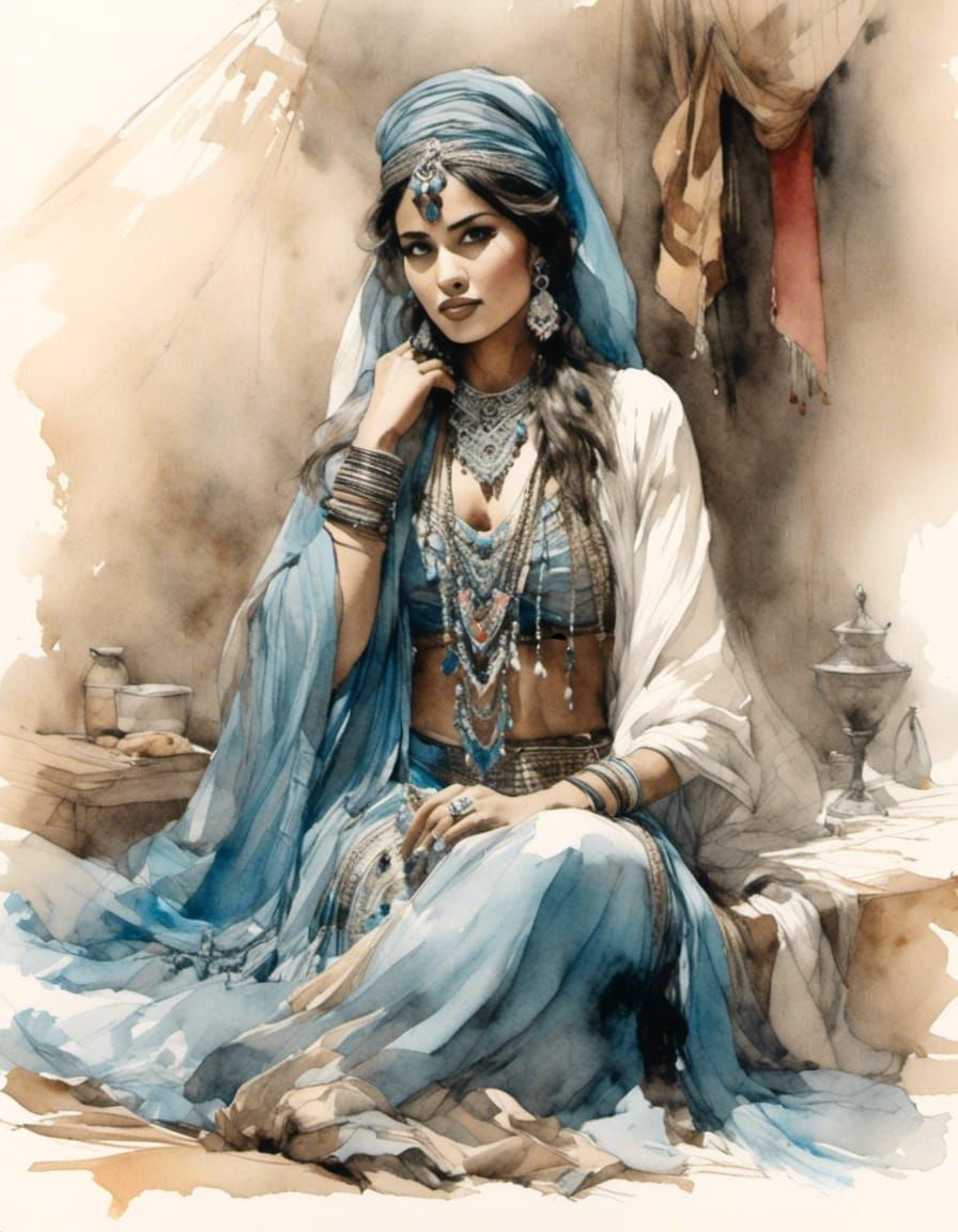 Watercolor Sketch of a Gypsy Belly Dancer