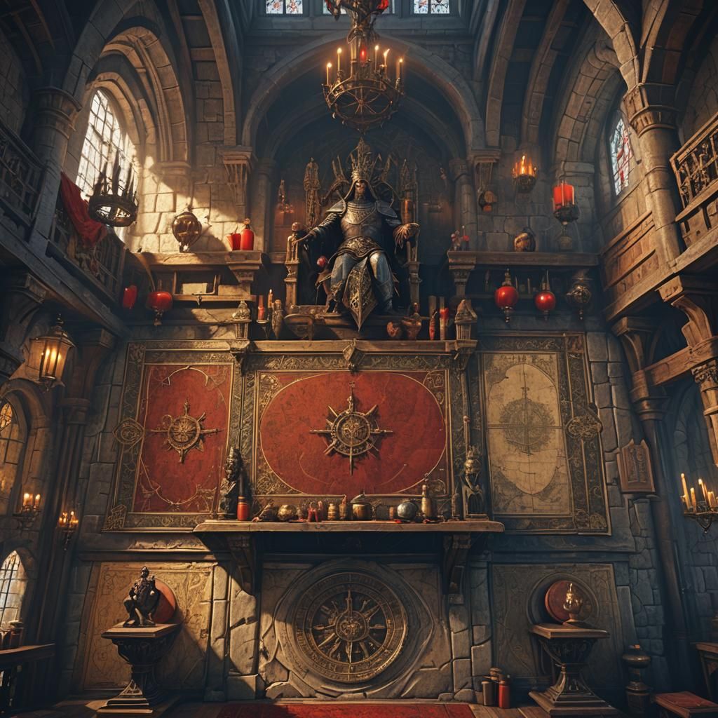 Medieval Lords Discussing Strategy in Grand Hall