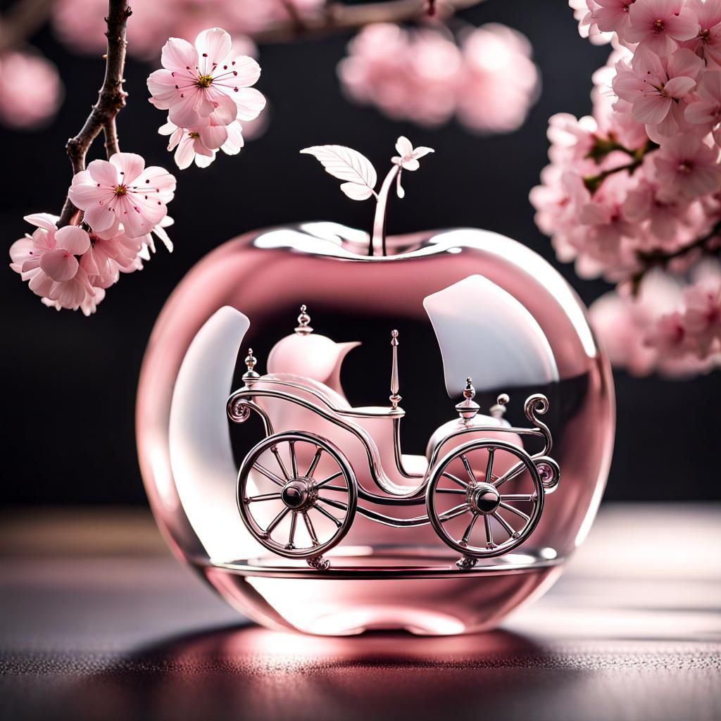 Magical Carriage Inside Crystal Apple with Blossoms