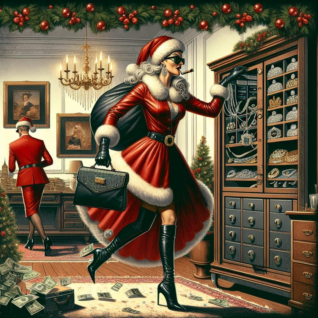 Wicked Woman in Red Leather Santa Suit Embarks on Daring Hei...
