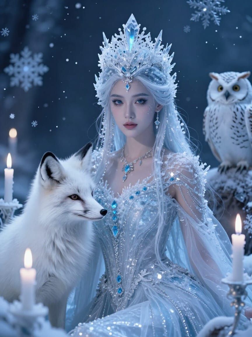Ethereal Ice Queen of Winter with Frosty Crown