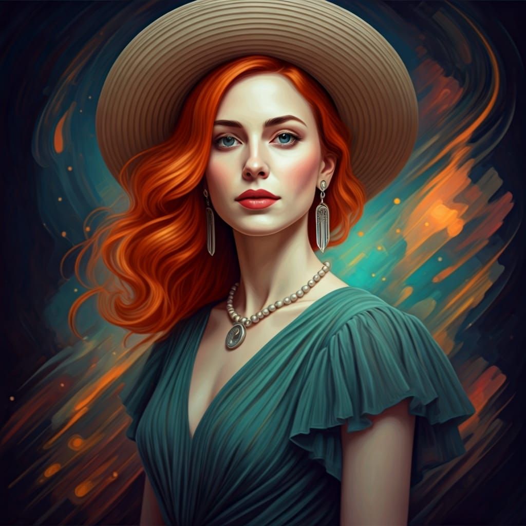 Confident Woman in Dreamlike Setting, Digital Art