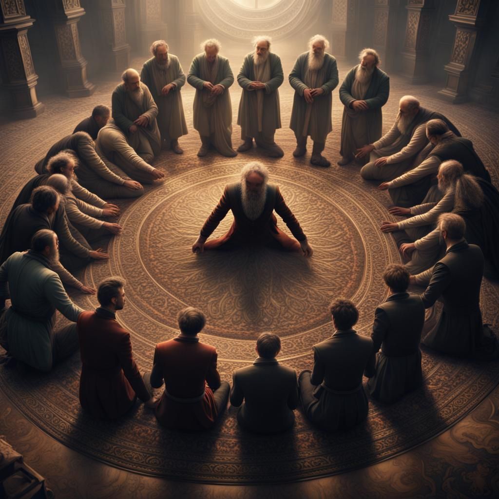 Men Worshiping in a Circle: Epic Digital Matte Painting