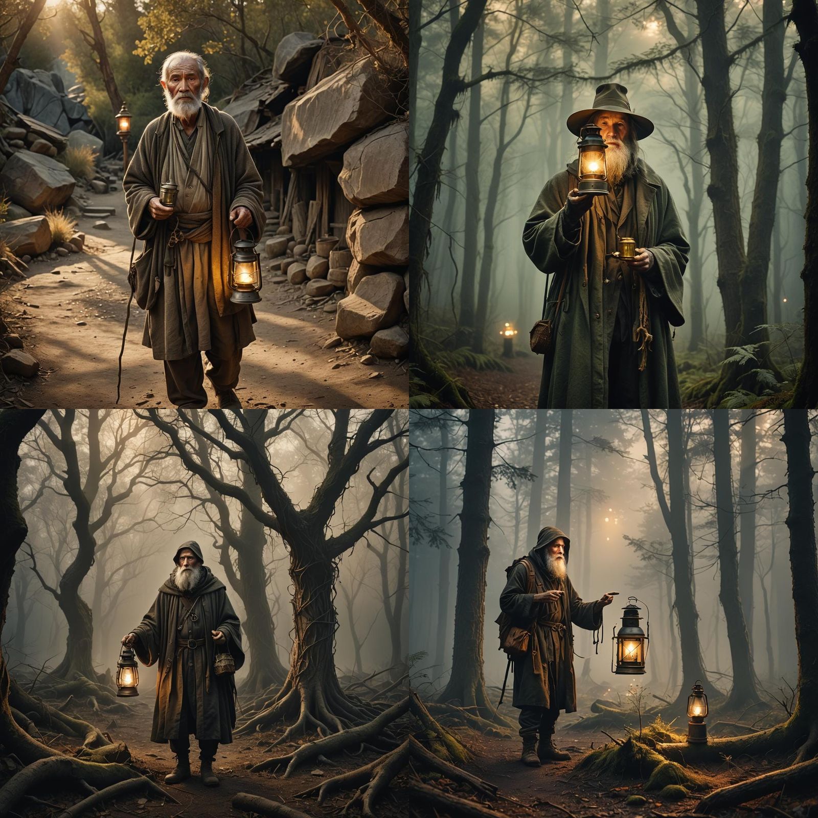 Hyperrealistic Hermit with Lantern in High Definition