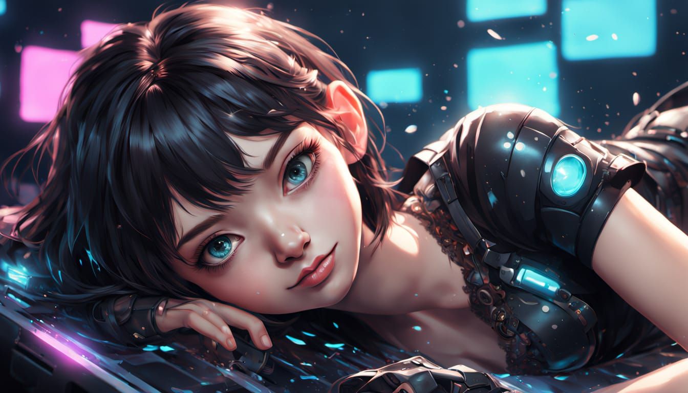 Cyborg with Heterochromia in Hyperrealistic Anime Style