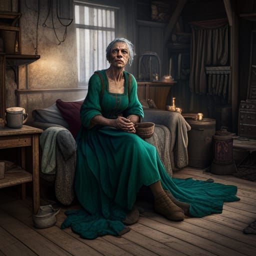 Old Witch in Dirty Hovel: Fantasy Concept Art