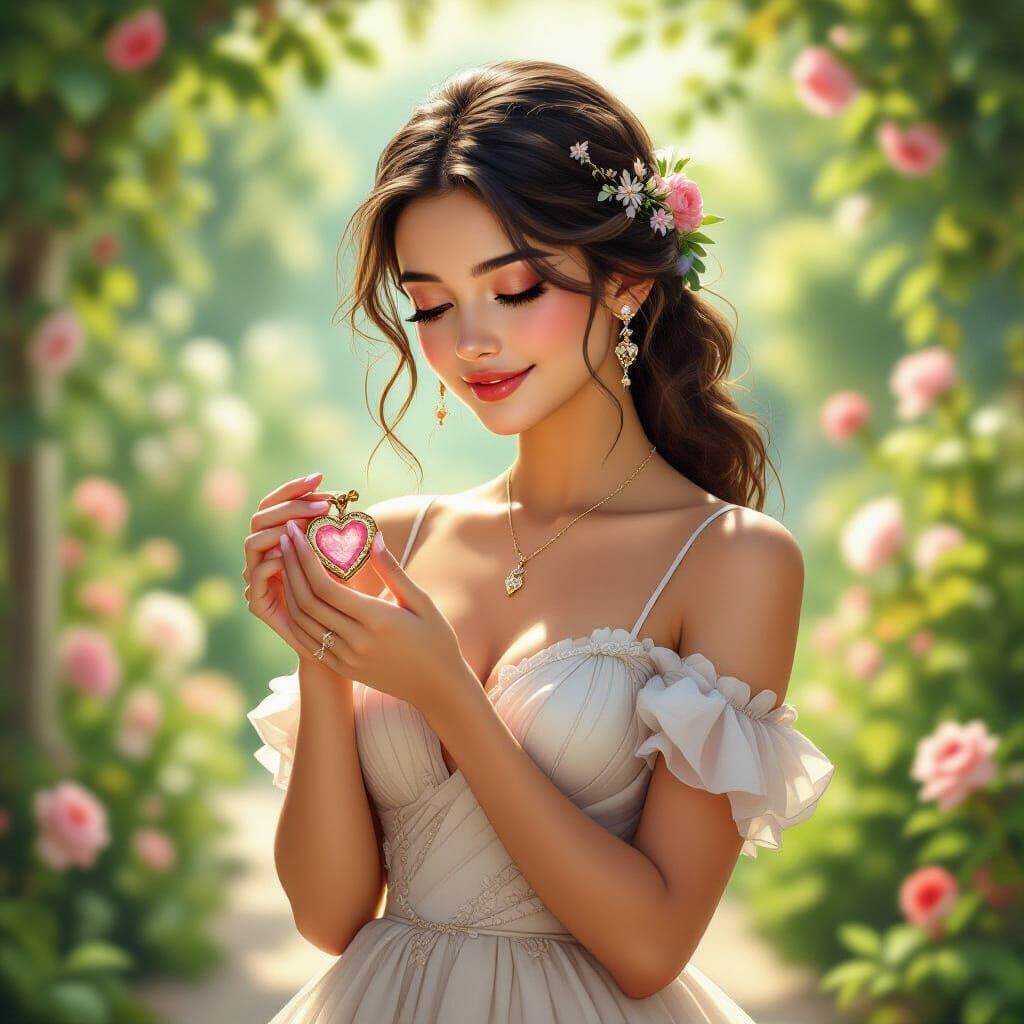 Sabreena with Heart Locket in Dreamy Garden