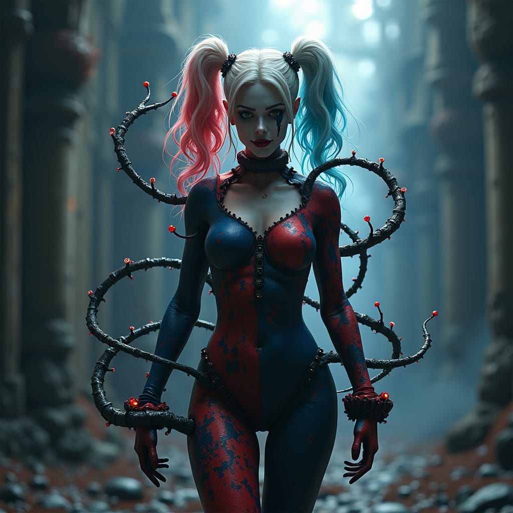 Venomized Harley Quinn in Dark Gothic Fantasy