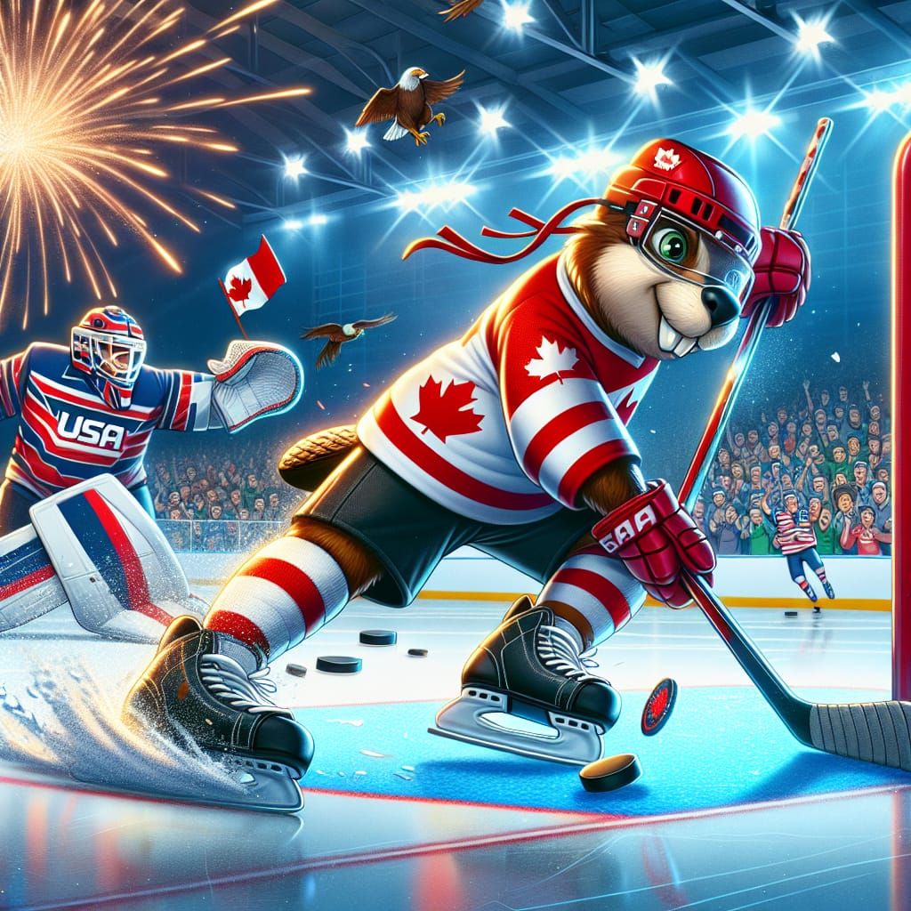 Canadian Beaver Scores Thrilling Hockey Goal in Electric Atm...