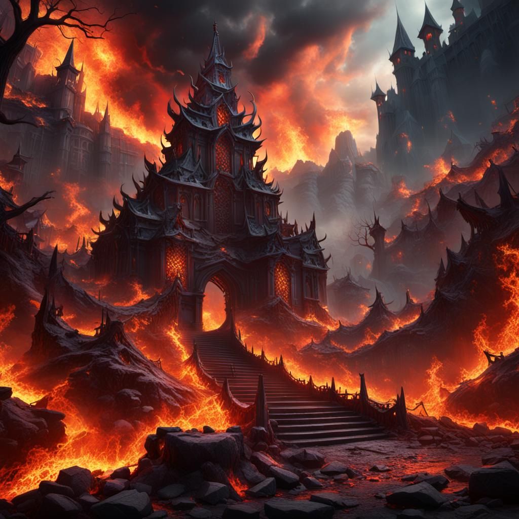 Fiery Demonic Kingdom: Detailed Matte Painting