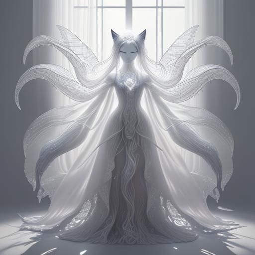 Ethereal White Wolf Watercolor in Snow