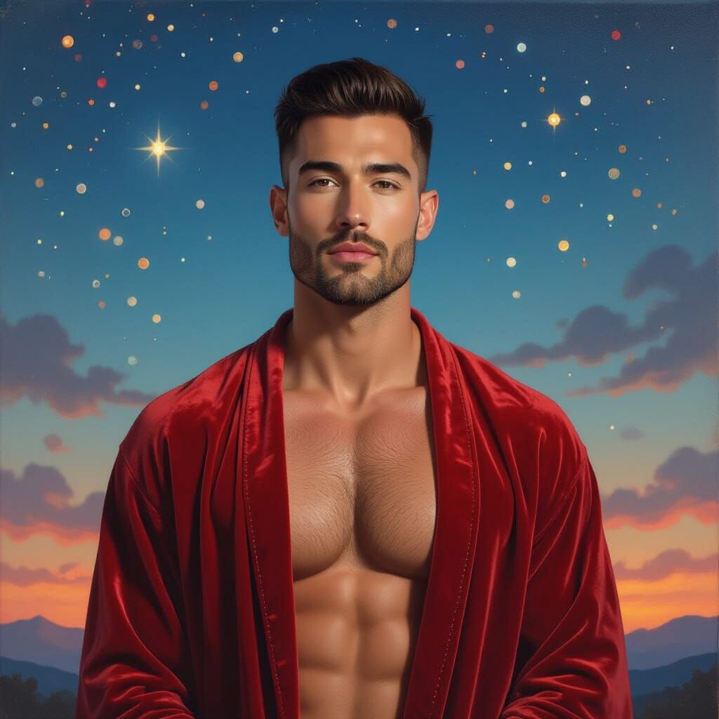 Handsome Man in Red Robe, Impressionist Portrait