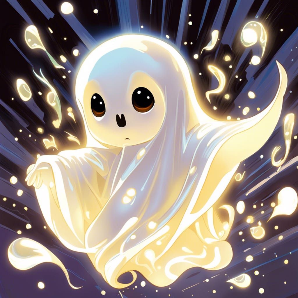 Adorable Chibi Ghost with Luminescent Particles