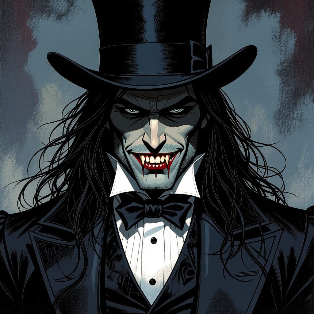 Vampire Portrait with Bloody Fangs in Gothic Style