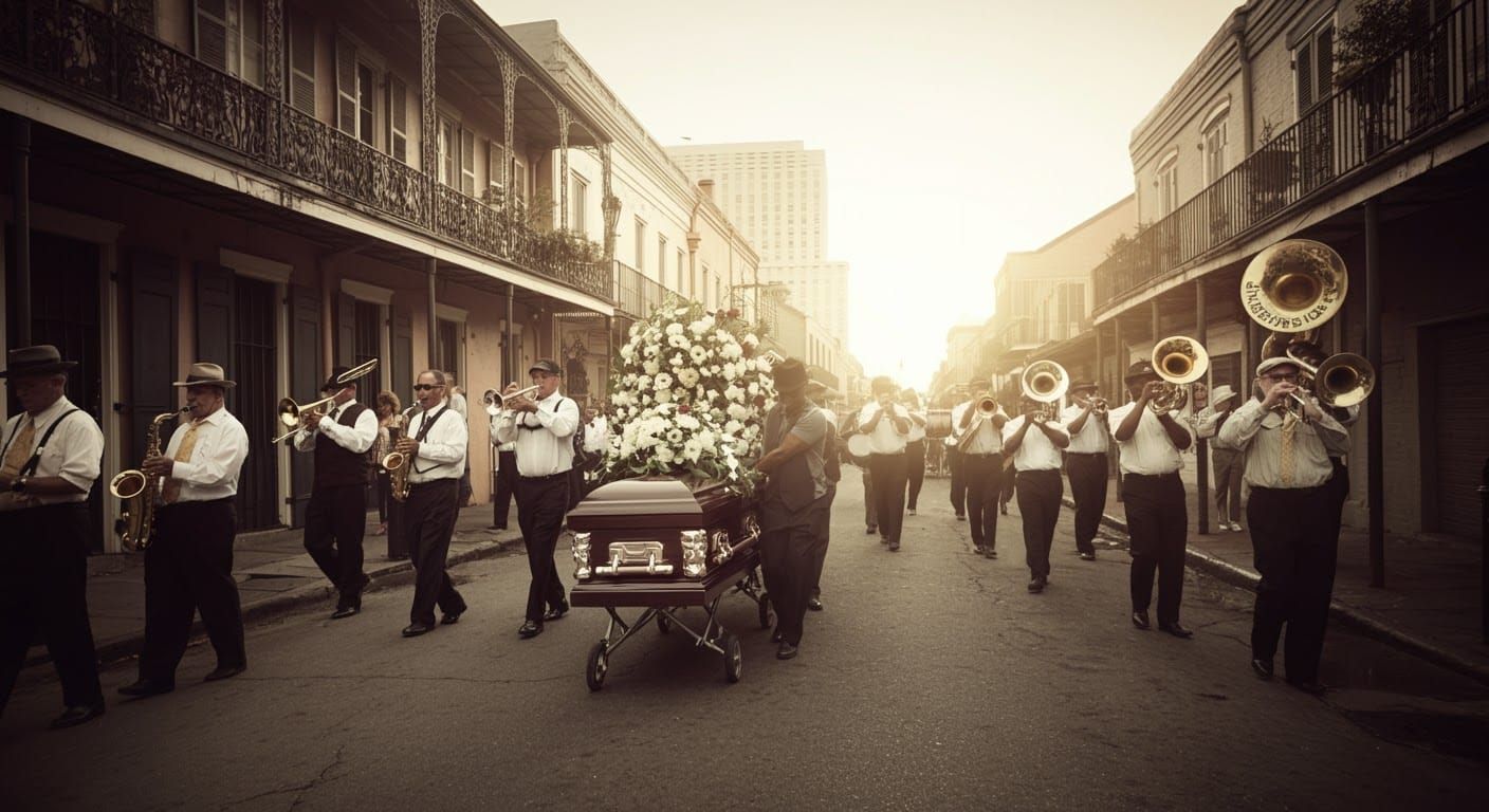 New Orleans Jazz Funeral in Golden Sunlight