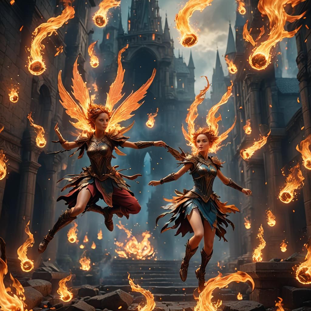 Fiery Fairy in Flight: Fantasy Concept Art