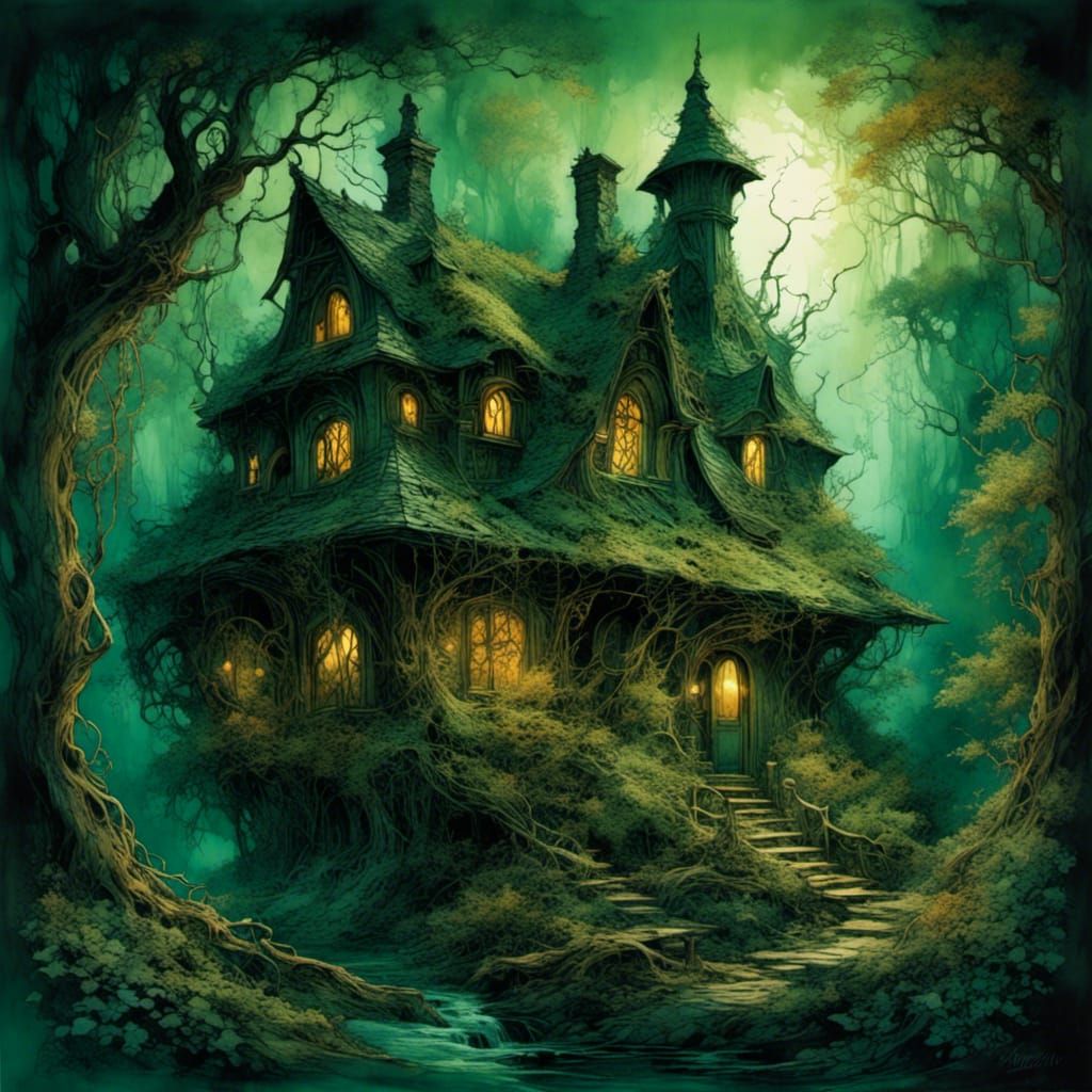 Mystical Witch's Cottage in Anime Comic Art Style