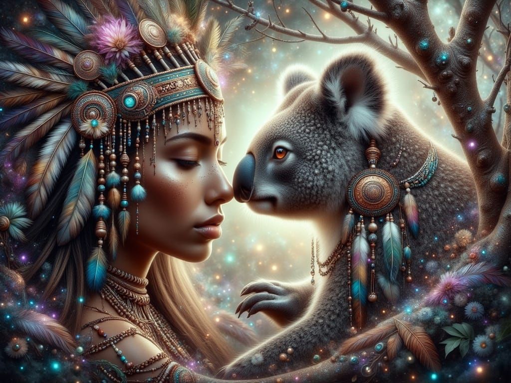 Maori Woman and Koala in Mystic Aura