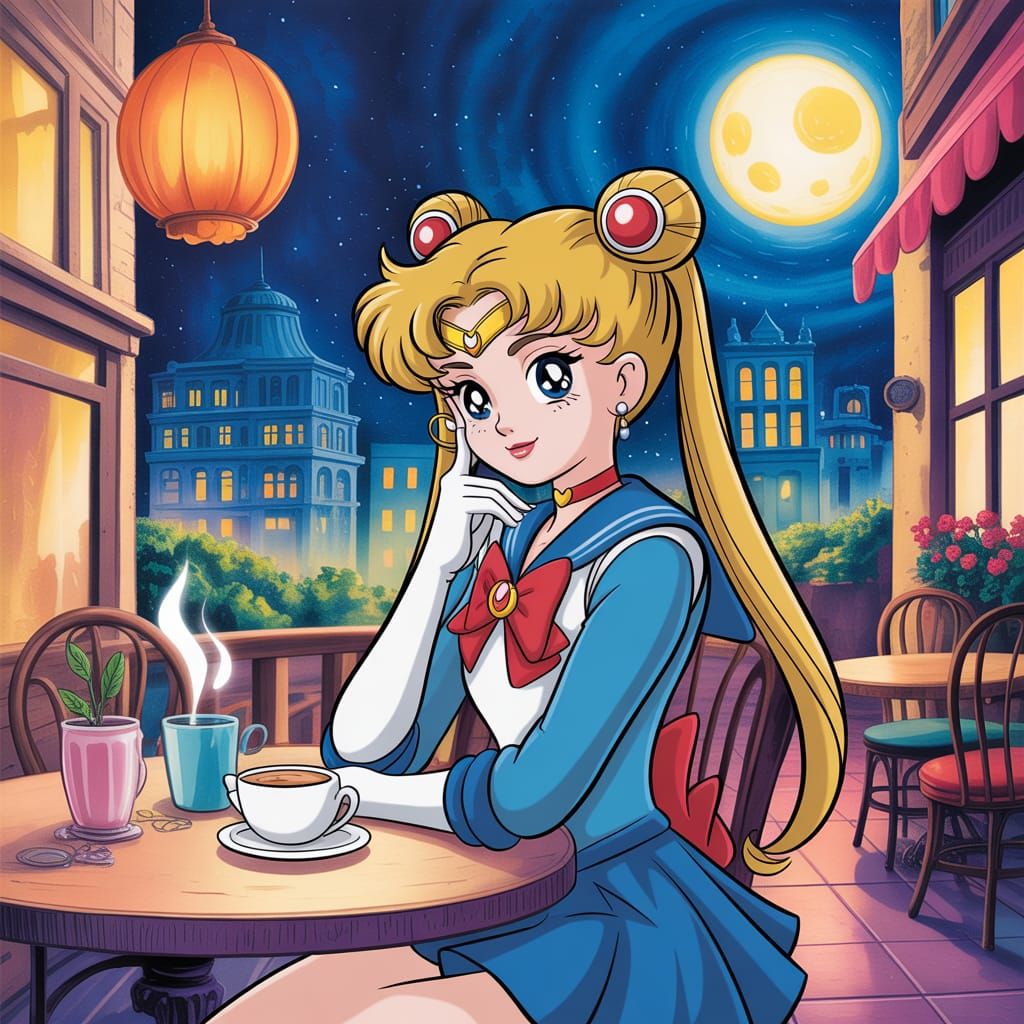 Sailor Moon in Cafe: Disney-esque Glowing Art