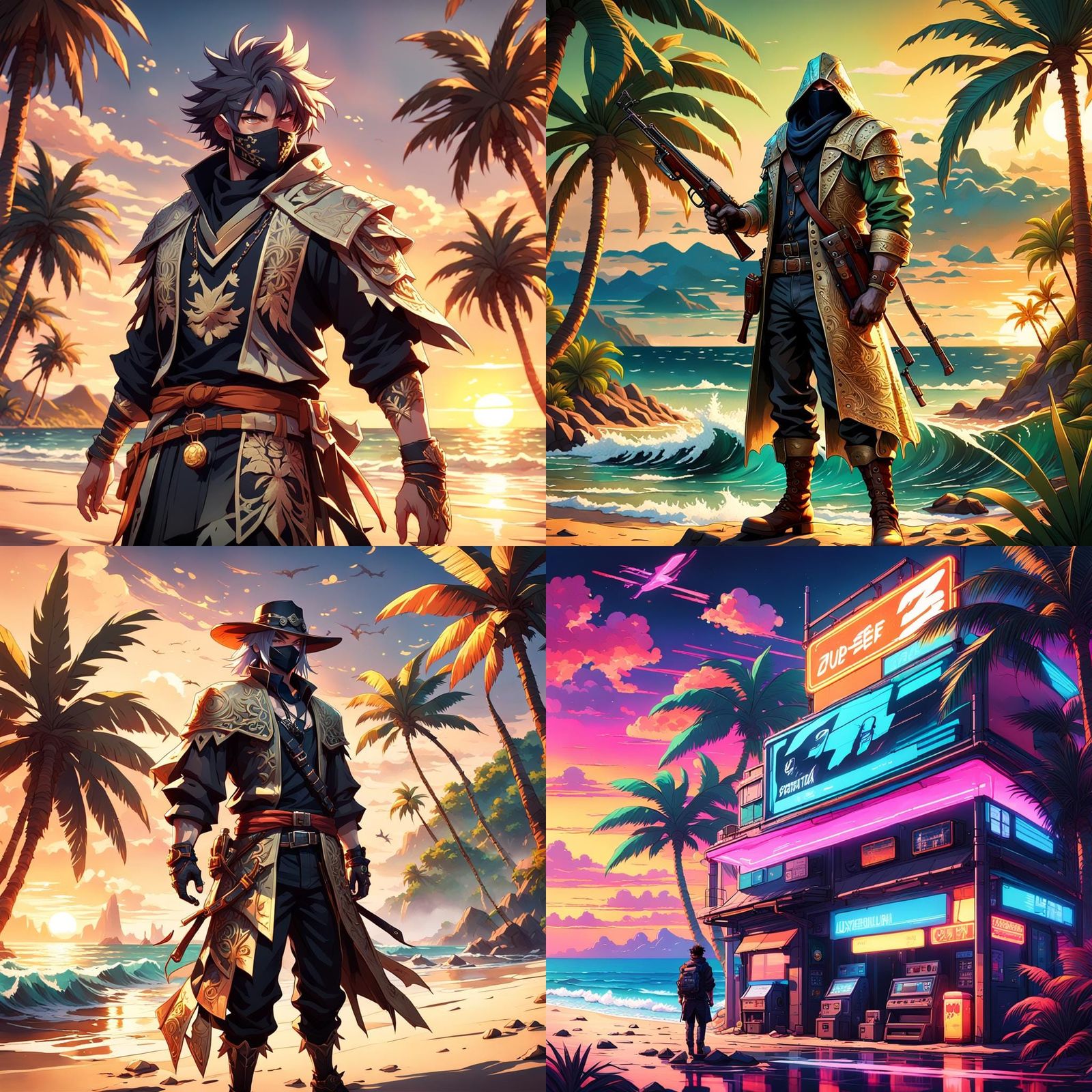 Outlaw Silhouette on Tropical Beach: 3D Anime Art