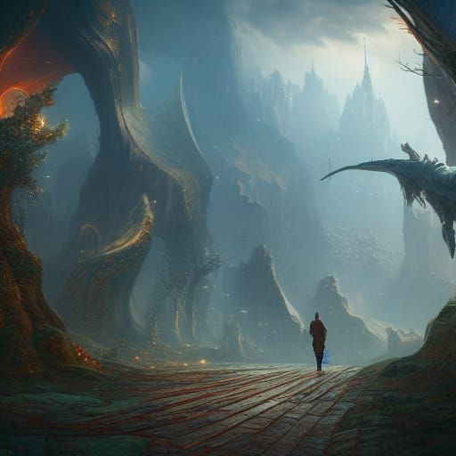 Fantastical Walking Heart Matte Painting in Deep Color