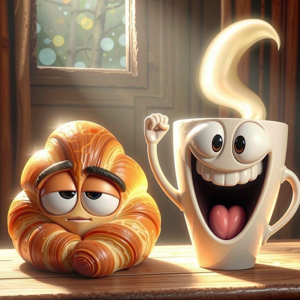 A warm, golden croissant resting on a delicate, ceramic plat...