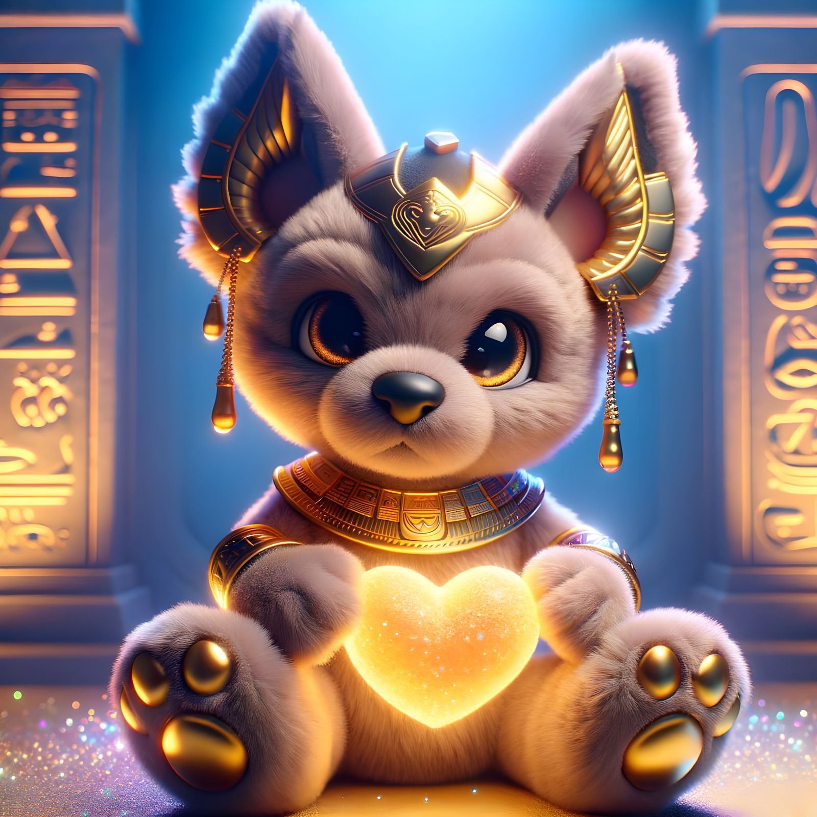 Fluffy Anubis Bear in Golden Desert