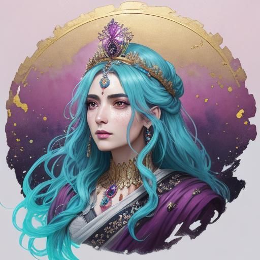 Watercolor Painting of Greek Goddess with Crown