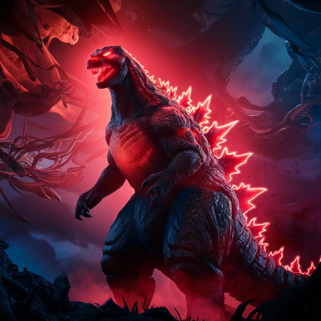 Godzilla with Red Glowing Scales: Matte Painting