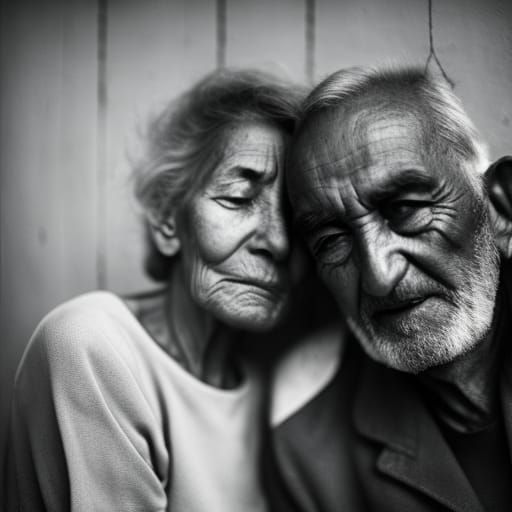 Touching Portrait of Elderly and Young on Porch Swing
