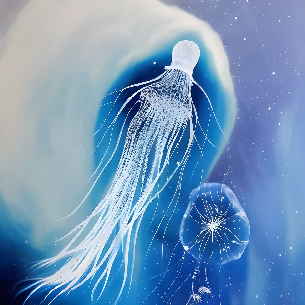 Extraterrestrial Jellyfish in Winter Storm, Painting