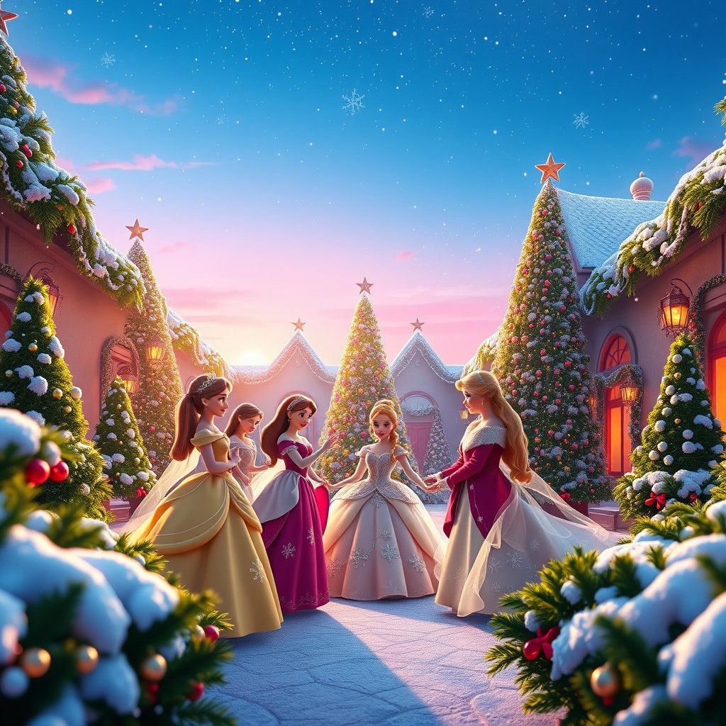 Disney Princesses Celebrate Christmas in Winter Wonderland